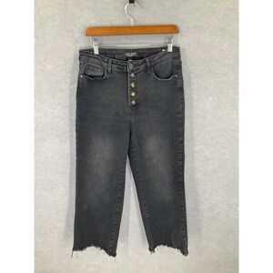 Judy Blue Womens 31 Black Wash Denim Button Fly Cropped‎ Jeans Frayed Hem